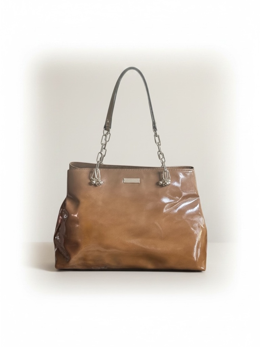 Kate Spade Patent Leather Tote Brown Gold Chain Large Shoulder Bag EUC - Picture 10 of 12